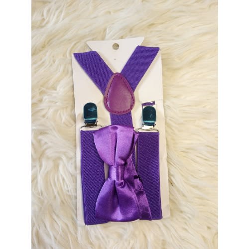 Children Clip-on Y-back Suspenders Bow Tie-purple