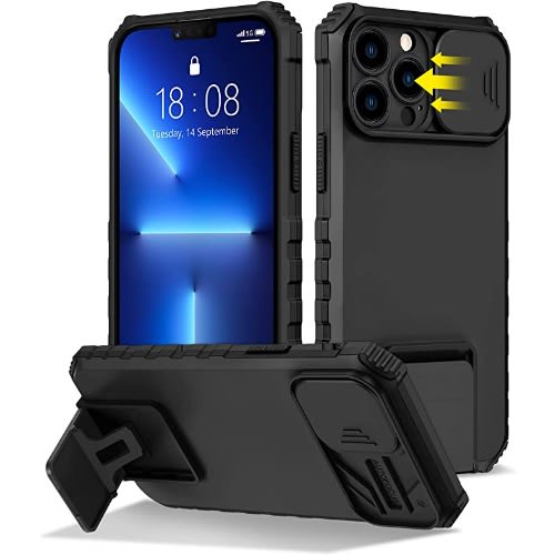 Case With Slide Camera Cover & kickstand Heavy Duty Protection For iPhone 13 Pro Max