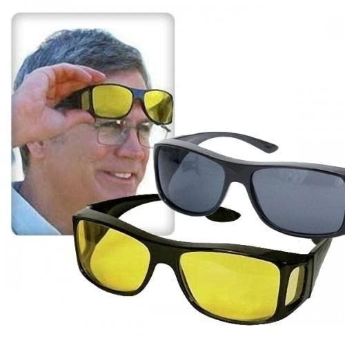 2 In 1 Hd Night Day Vision Driving Wrap Around Anti Glare Sunglasses