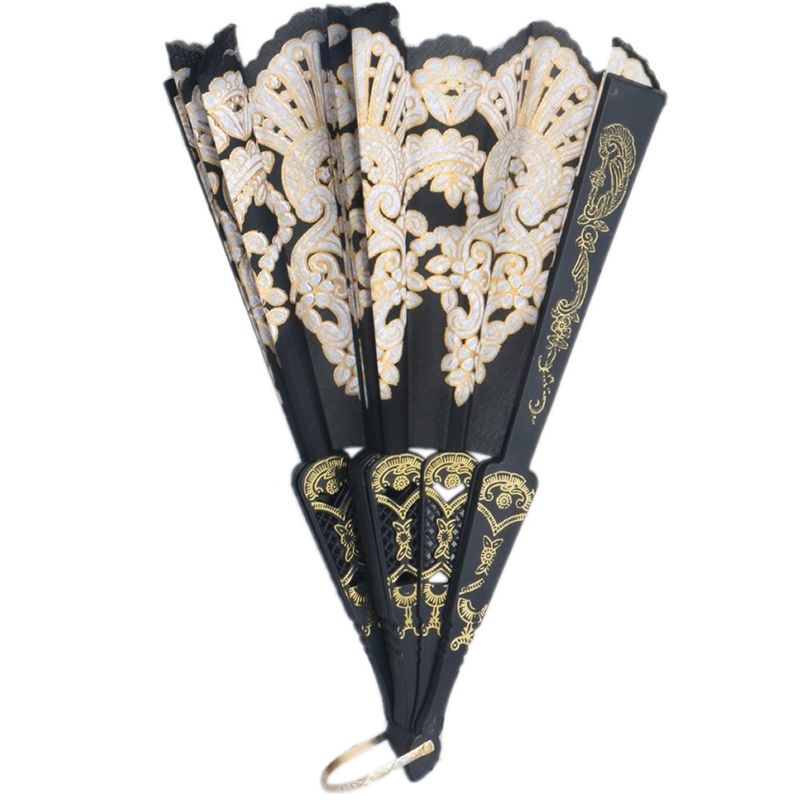 Hand Lace Fan Folding Black Flower Held Silk Spanish Dance Wedding Party Style Fashion