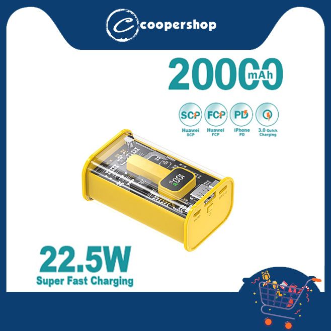 20000mAh Power Banks Fast Charge Yellow Transparent Mecha