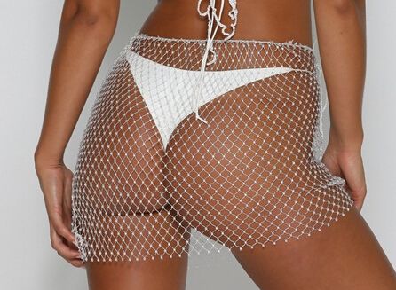 (White Skirts)TasselBikini Cover Ups Kaftan Sarong Beach Dress Women's Sexy Bikini Cover-Up Fishnet Women's Swimwear Beachwear Bathing Suit SMA