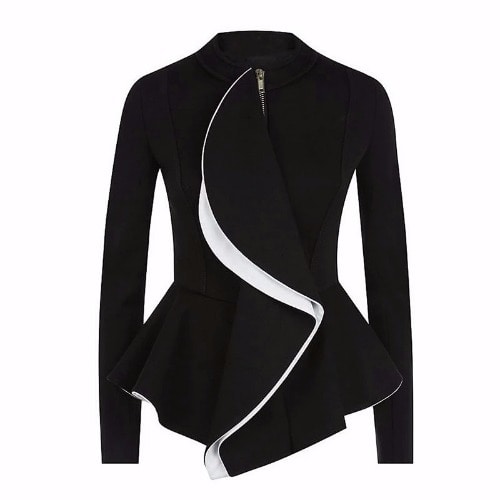 Long Sleeve Jacket with Front Zip - Black