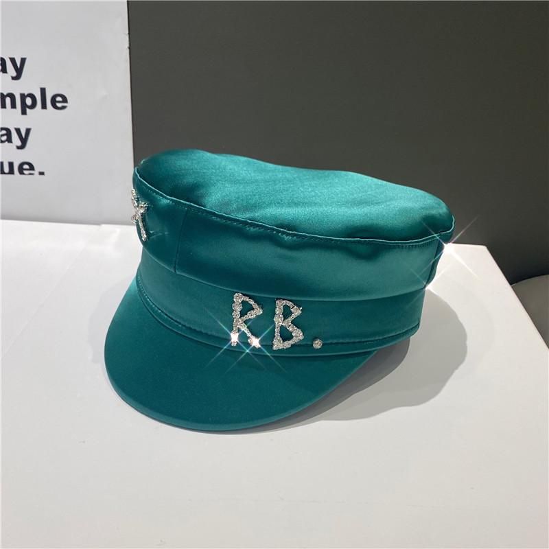 Brand Designer Spring Summer Caps Women Two-colored sboy Cap Crystal-Embellished satin baker boy hat