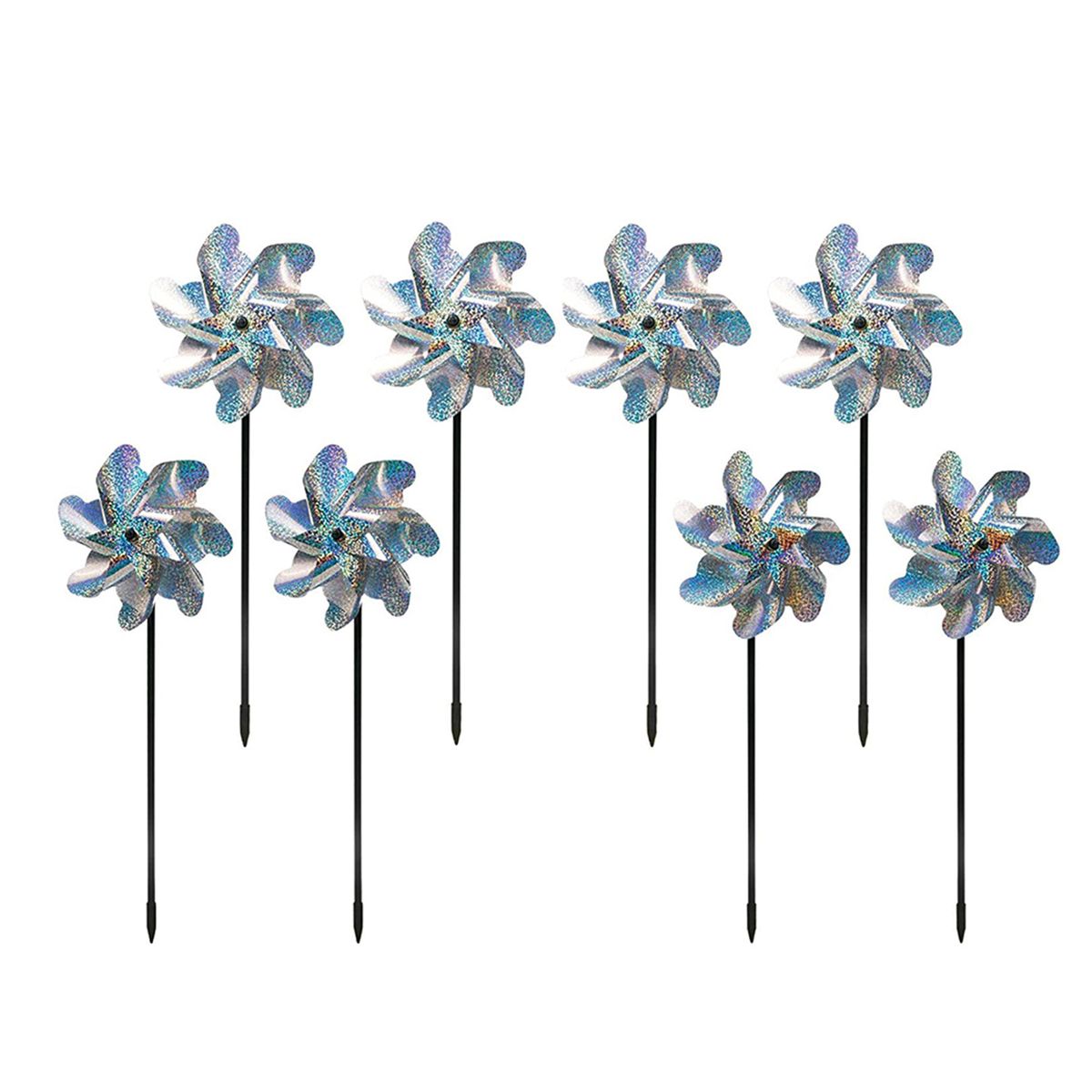 8Pcs Bird Repellent Pinwheels Sparkly Holographic Pin Wheel