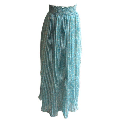 Pleat Floral Maxi Skirt- Teal Green