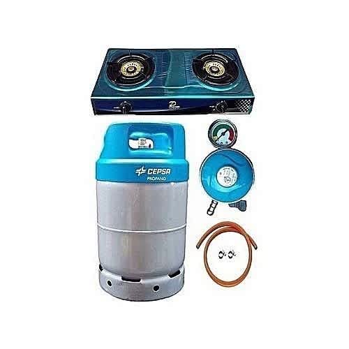 12.5kg Gas Cylinder + Universal Gas Cooker/ Metered Regulator / Hose & Clips - Blue
