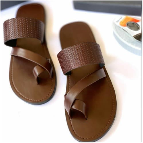 Realwon Classic Brown Basket Male Slippers