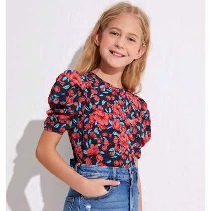 Girls Floral Puff Sleeve Top