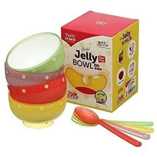 Jelly Bowl With Spoon For Baby And Kids - 4 Pieces - Multicolour