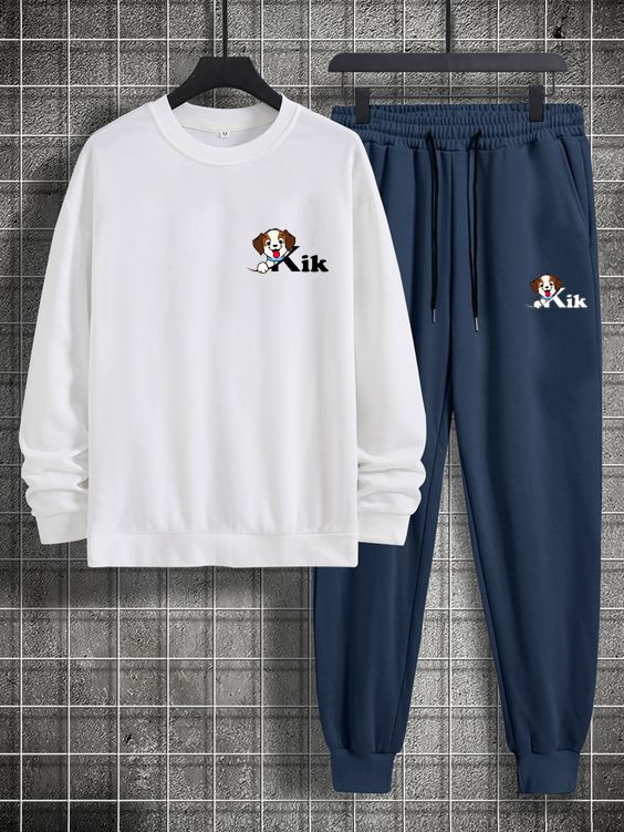 Thermal Lined Color Spliced Long Sleeves Sweat Shirt And Trouser