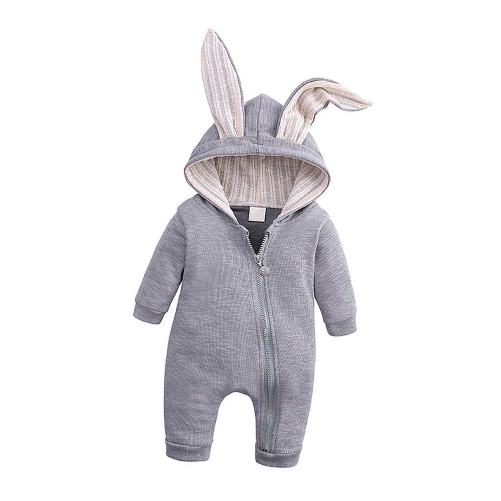 Baby Kids Boys Girls Infant Hooded Romper Jumpsuit Gray (6-9 Months)