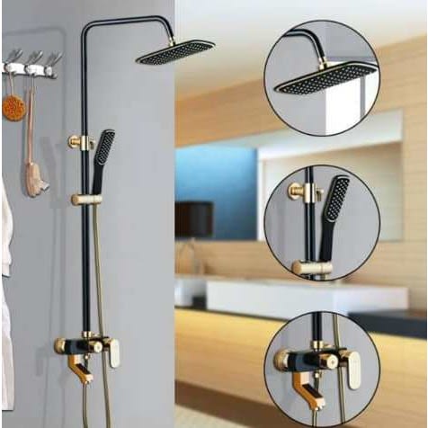 Standing Bathroom Shower Set - Black & Gold