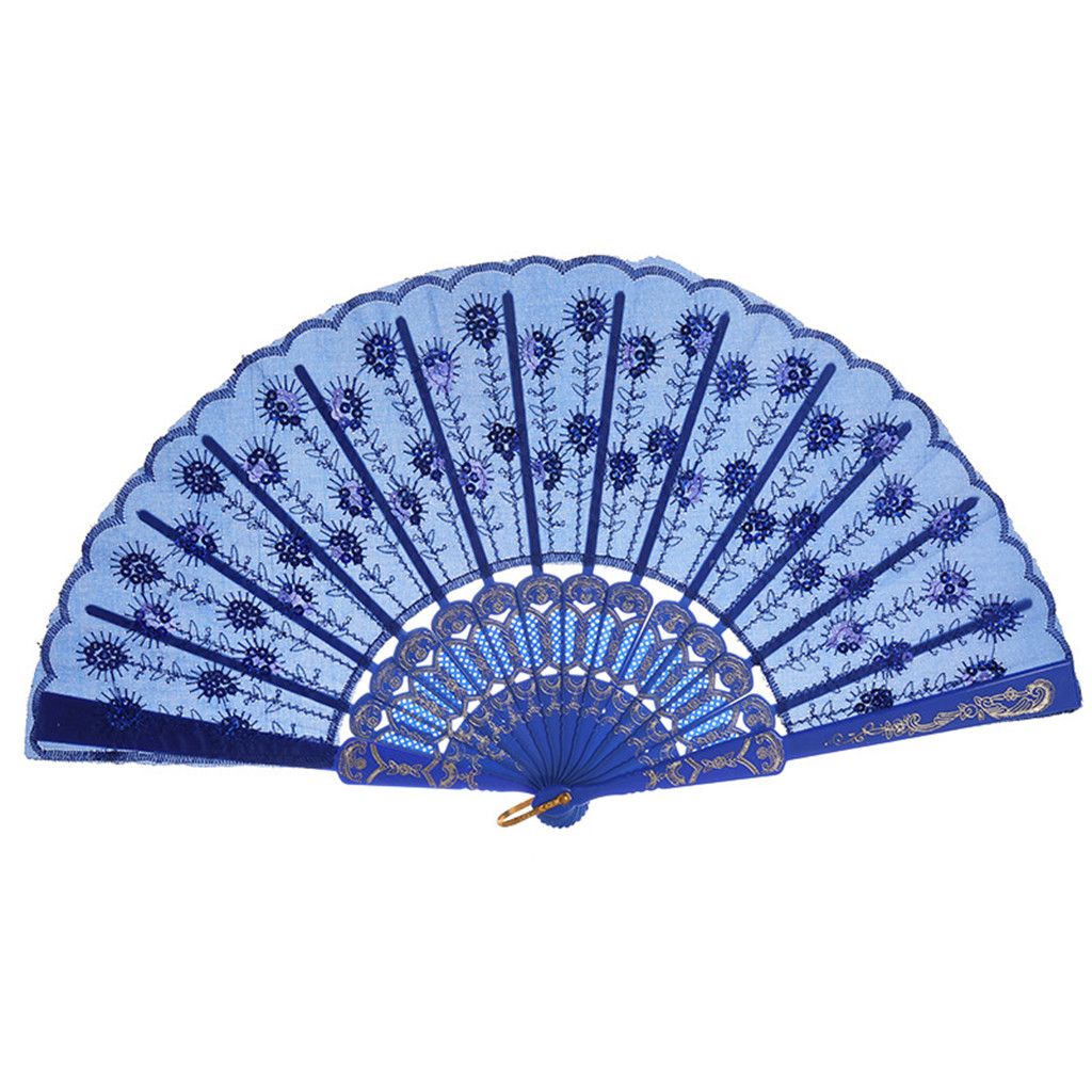 Chinese Best Held Hand New330 Wedding Fan Style Folding Dance Silk Lace Flower Party