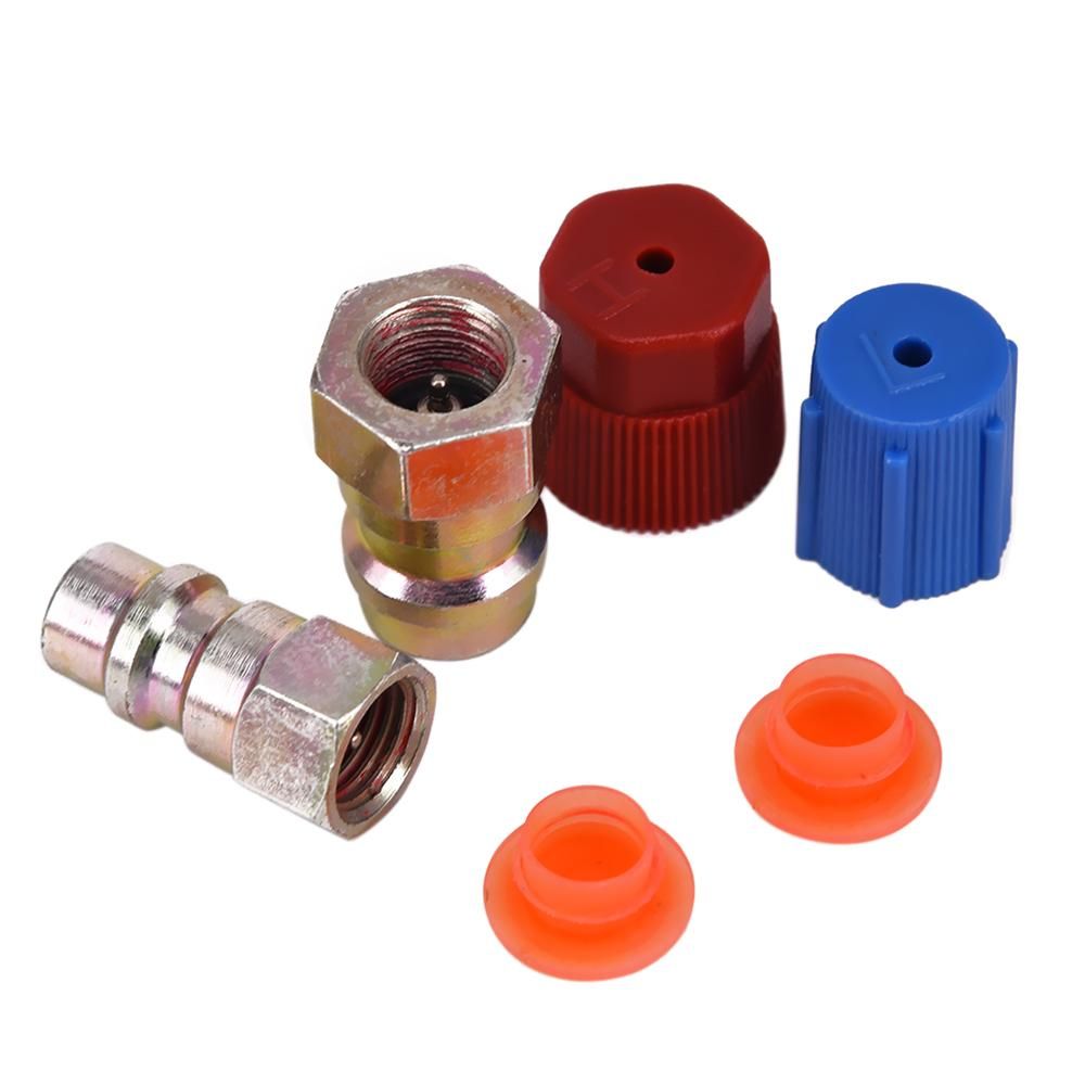 1/4" AC R-12 to R-134a Retrofit Valve Quick Change Conversion Adapter High/Low Fitting A/C System Caps Kit