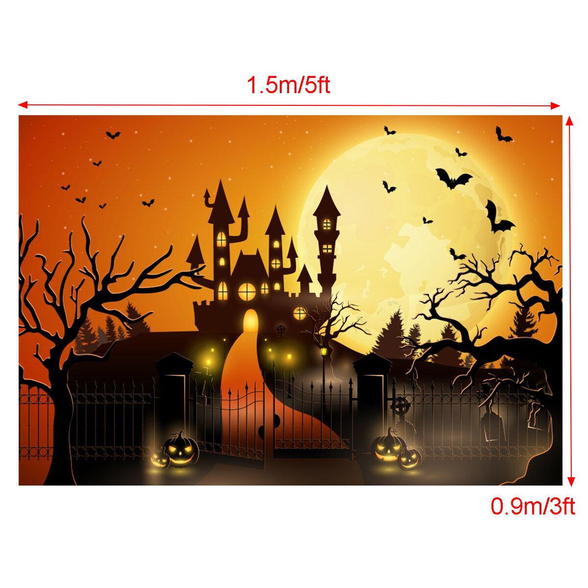 2.7x1.8m (9ft X6ft) /2.1x1.5m (7ftx 5ft) /1.5x0.9m (5ft X 3ft) Halloween Pumpkin Photography Backdrops Castle Moon Party Theme Background Props 1.5x0.9m
