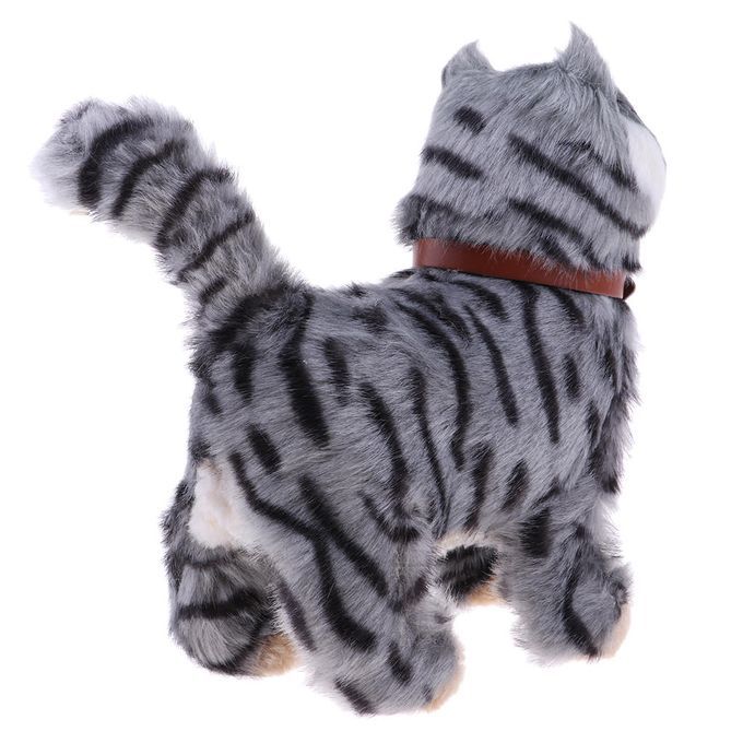 Electronic Plush Cat Stuffed Toys Walking Cat Meow For Kids Party Grey