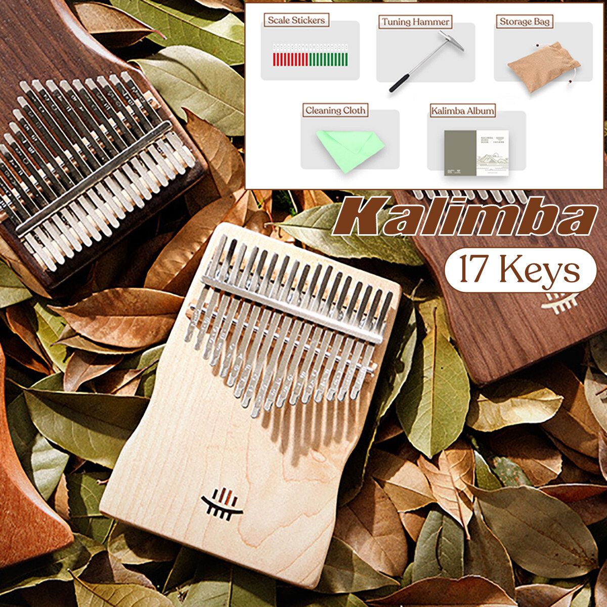 17 Key Kalimba Finger Hand Piano Mahogany Thumb Piano Wood Music Instrument Kit Maple