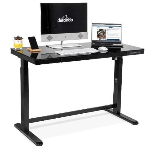 Adjustable Height Electric Desk With Glass Top - Black