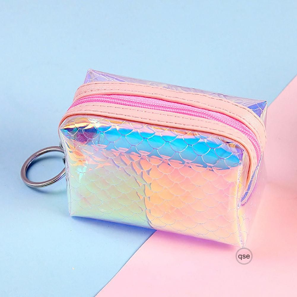 Colorful Lasers Fish Scale Keychain Coin Bag Large Capacity