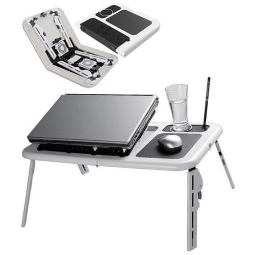 E-table Lap Desk Foldable Laptop Table With USB Cooling Pad