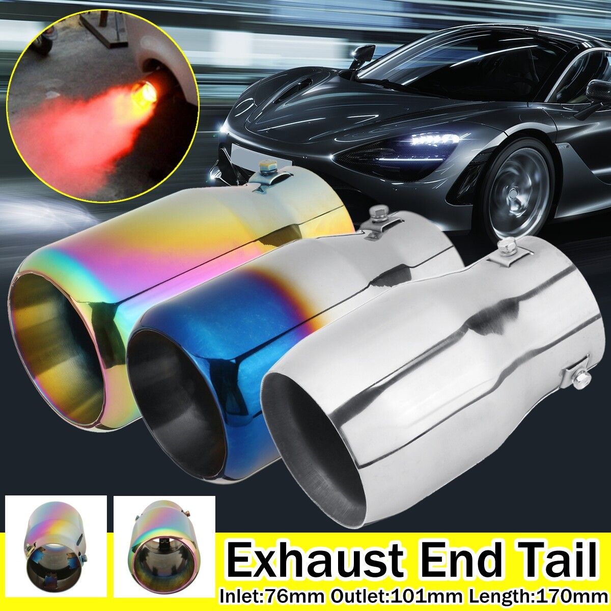 Universal Car Rear Round Exhaust End Tail Pipe Stainless Steel Auto Tail Tube 76MM [Silver]