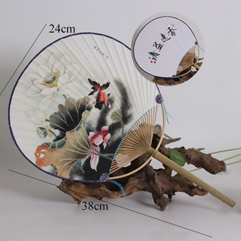 Fashion Cloth Printing Decoration Props Home Collection Fan Pu Shooting Paper Style Old Bamboo Fan Silk For Material Round