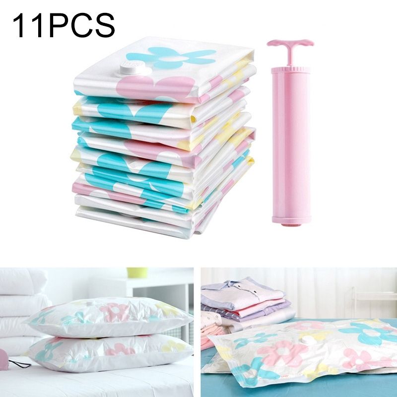 11 PCS Space Saving Sunflowers Pattern Vacuum Storage Bag, Thinken Quilts Clothing Vacuum Seal Storage Bag With A Hand Pump