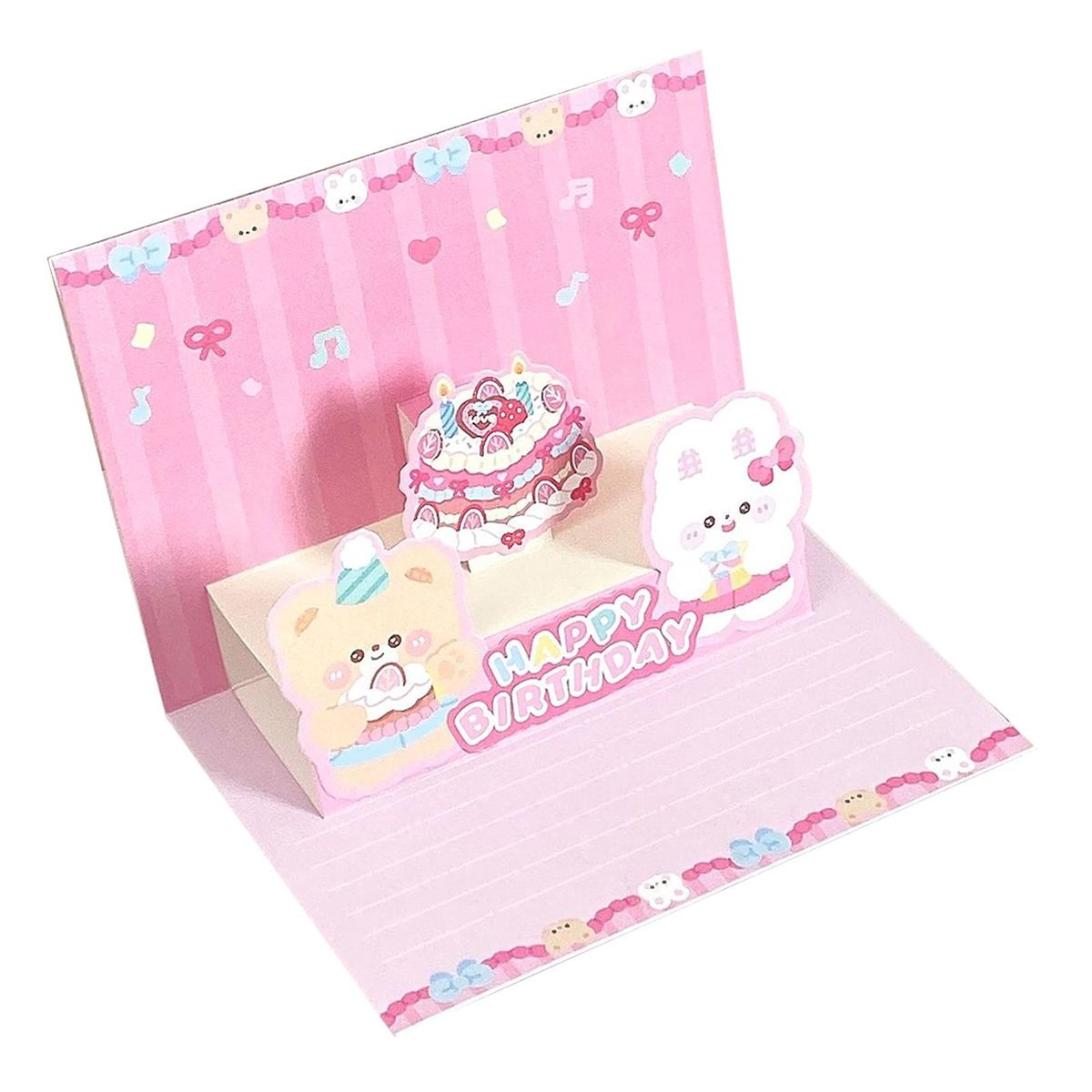 3d Cartoon Birthday Gift Card Adorable Eco-friendly Greeting Card Pink