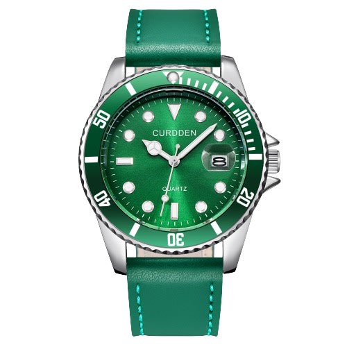 Men's Leather Band Watch - Green