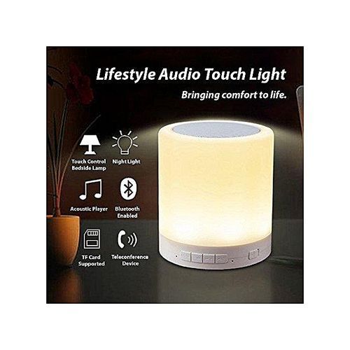 Portable Waterproof Night Light With Bluetooth Speaker, SHAVA Portable Wireless Bluetooth Speaker Touch Control Color LED Bedside Table Lamp, Speakerphone / TF Card / AUX-IN SupportedTongxu Life-White HT-S
