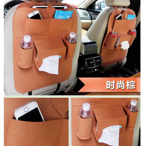 2Pc Car Storage Bag Back Seat Organizer -Brown