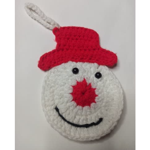 Crochet Snownan Coaster Ornament With Red Hat For Christmas Decoration-7inches wide