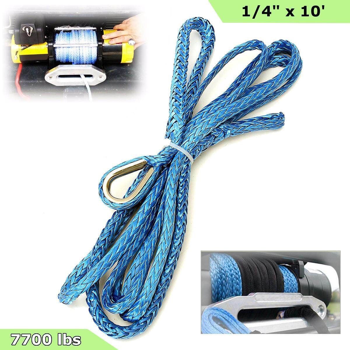 1/4" X 10' BLUE Synthetic Winch Line AmSteel-Blue Rope 7,700+ LBs For PLOW