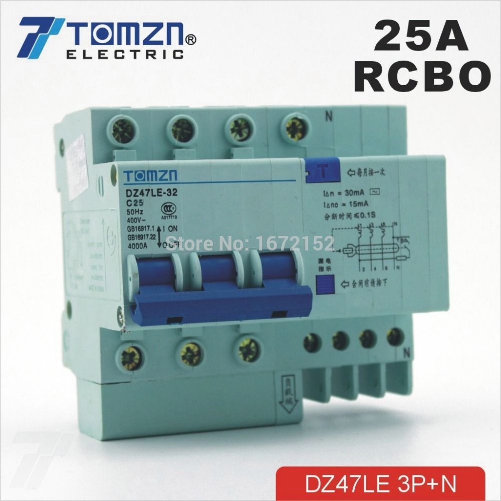 Circuit 25A Residual 60HZ 50HZ 400V~ DZ47LE 3P+N Current