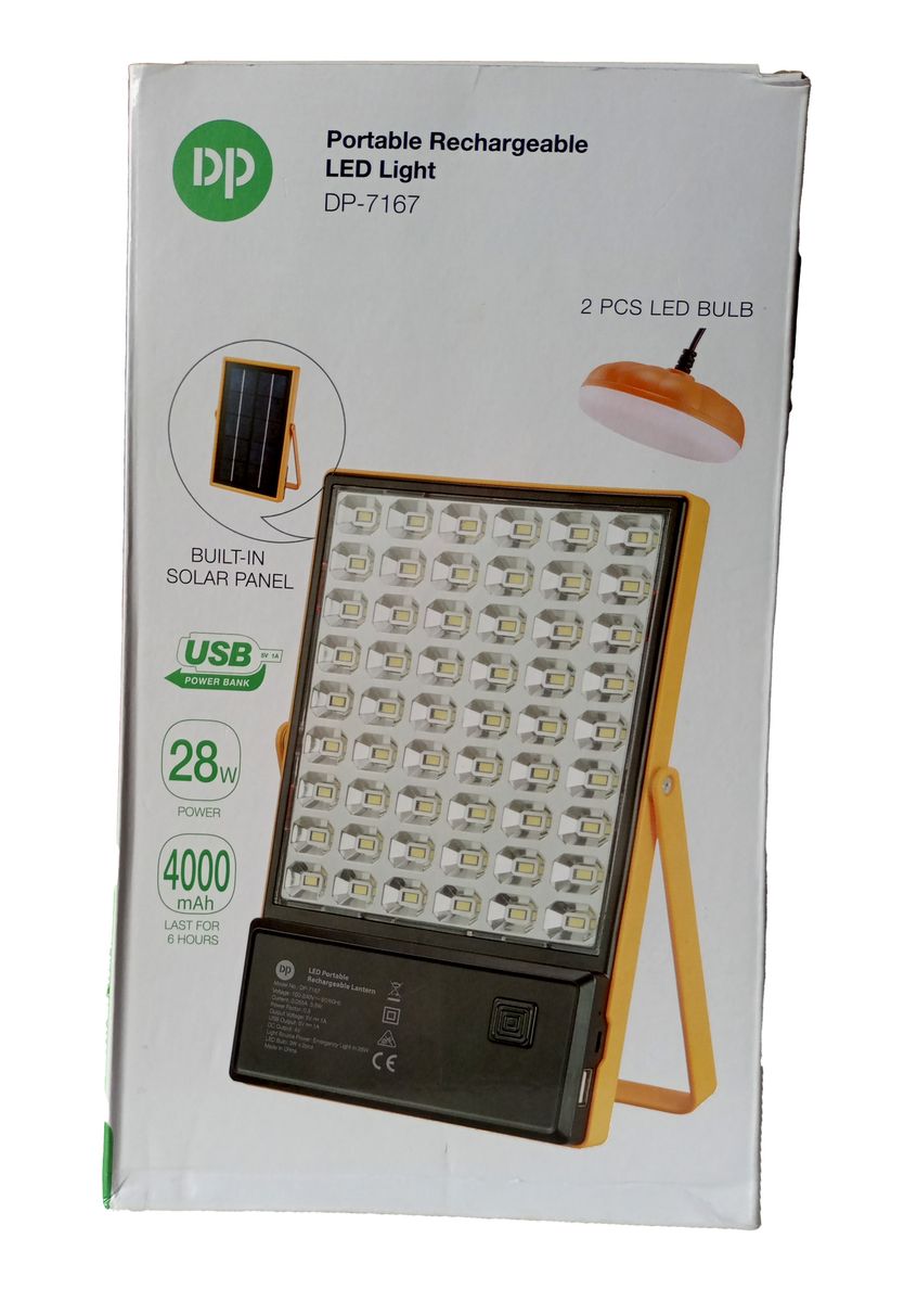 DP RECHEARGEABLE BUILT-IN SOLAR PANEL LED LIGHT.