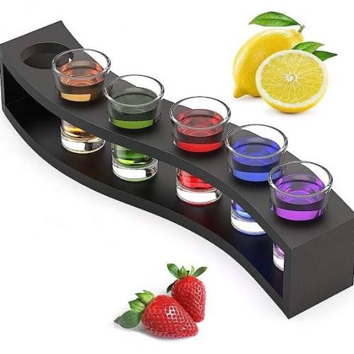 Classy Tequila Shot Glasses With Holder - Holds 6 Glasses