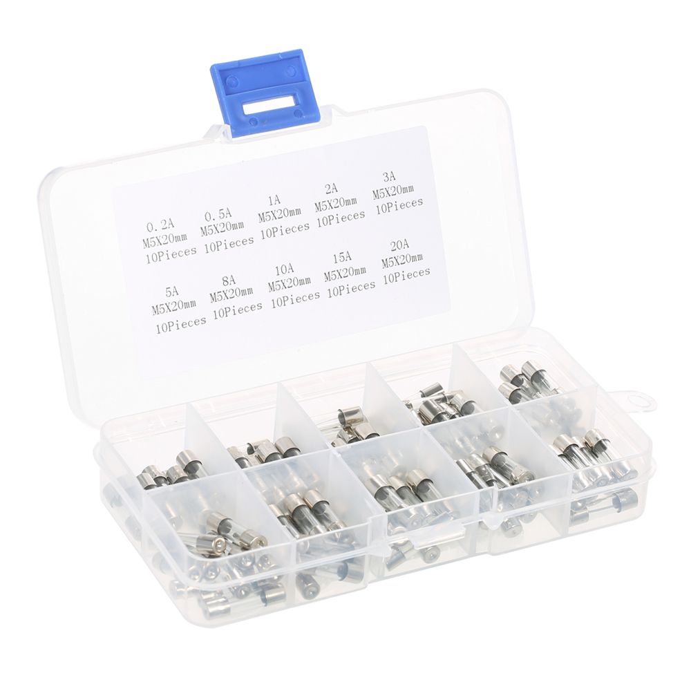 100pcs 5x20mm Fast-blow Glass Tube Fuses Assorted Kit Amp