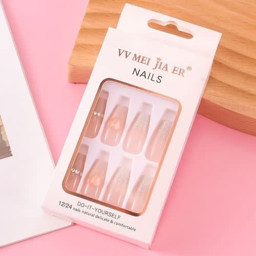 Ladies 24pcs Press On Acrylic Nails - Diy Spakle Nail
