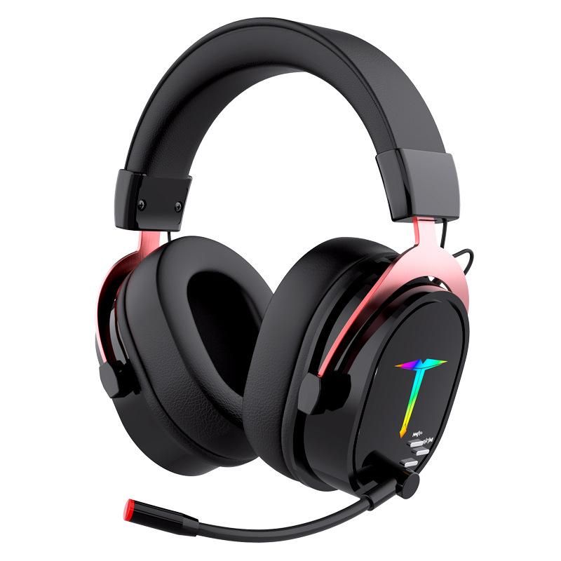 Wireless gaming headset with microphone, two wireless connection modes: 2.4GHz and Bluetooth 5.0, red