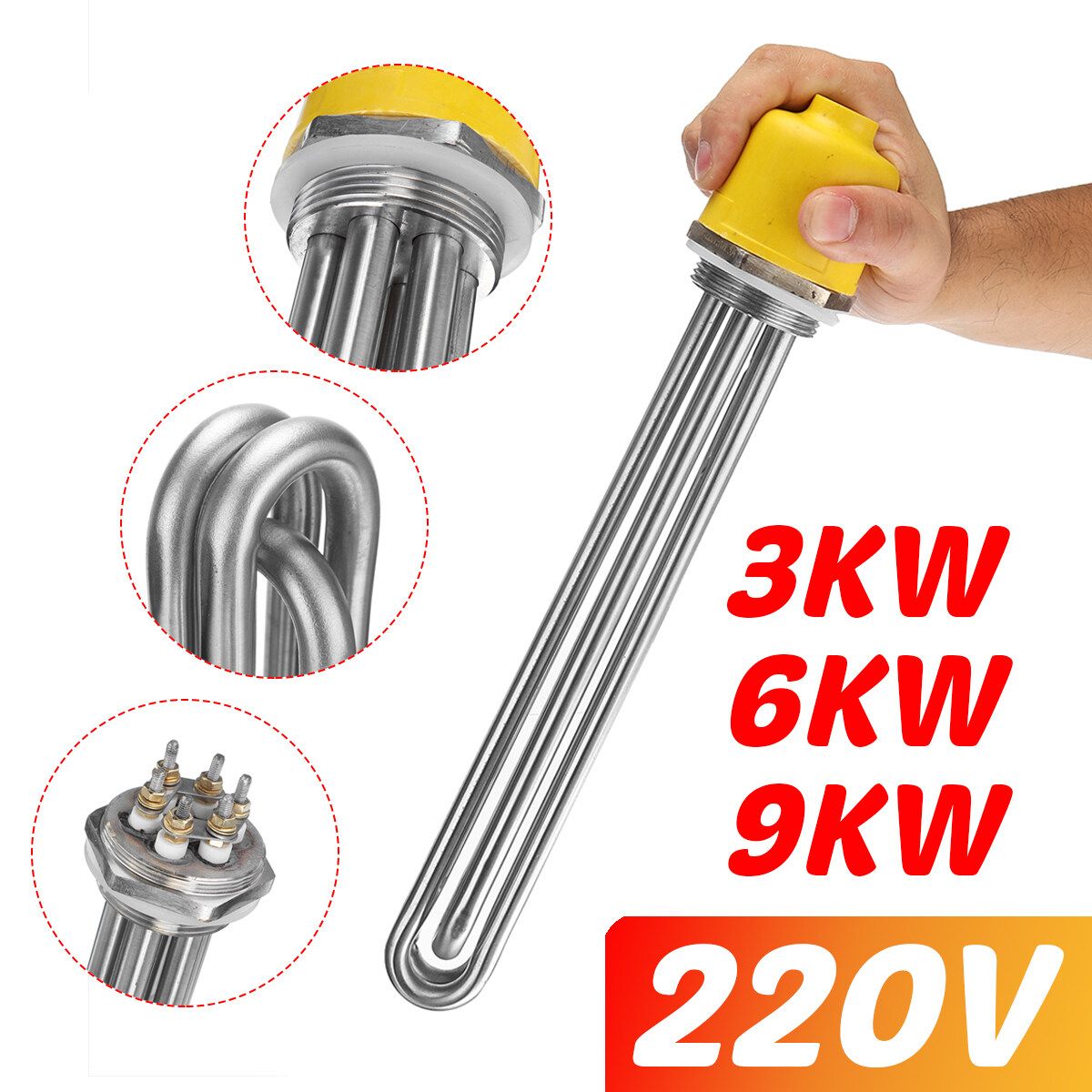 Hexagon Head Electric Heat Tube Solar Energy Water Tank Tubular Heater 9KW