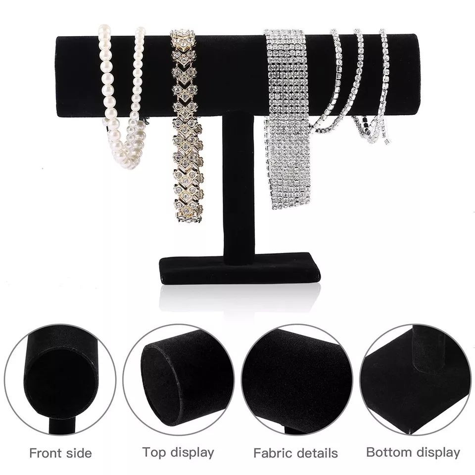 Black Velvet Bracelet Chain Watch T-Bar Rack Jewelry Velvet Display Stand Holder Jewelry Organizer