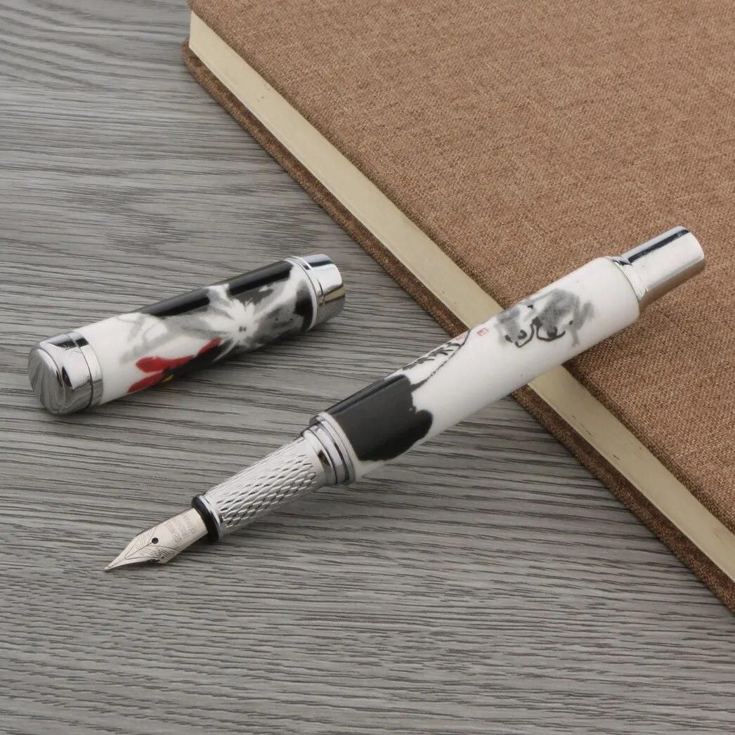 Blue and White Porcelain Fountain Pen Lotus Painting  Medium Stationery Office school supplies Writing