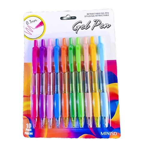 Retractable Gel Pen 10 Pack - Coloured