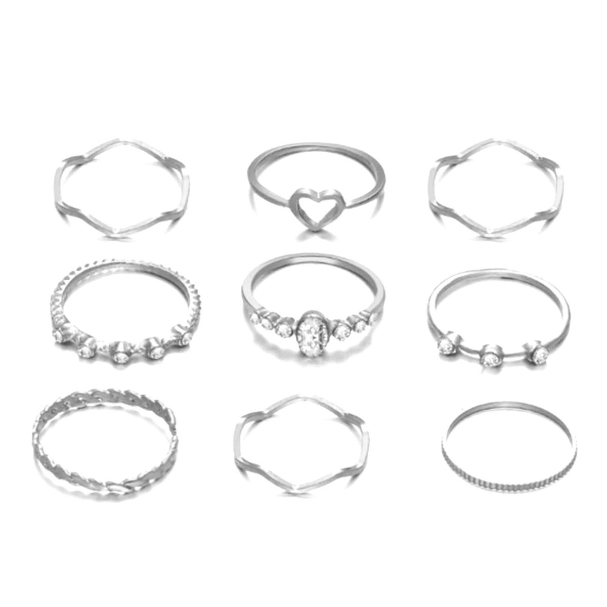 9 Pcs/Set Lady Finger Ring Exquisite Vintage Simple-Silver