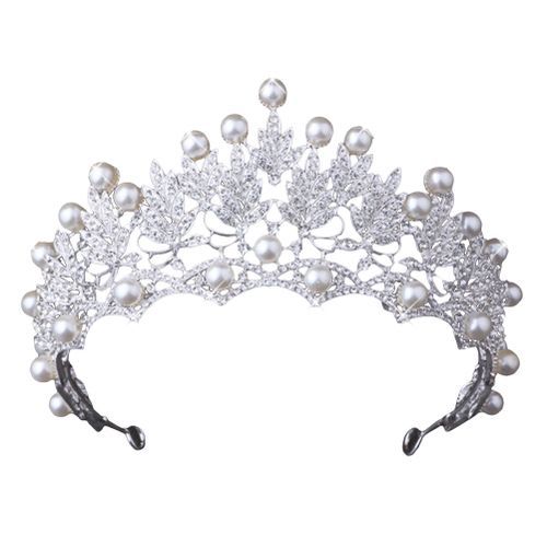 Shiny Faux Pearl Hollowed Rhinestone Inlaid Hair Crown-White