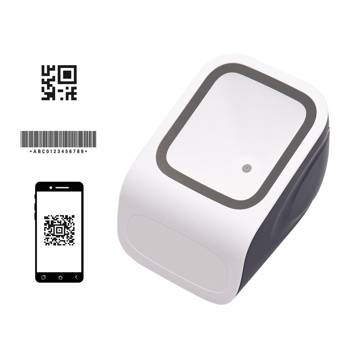 1D 2D QR Desktop Barcode Scanner Platform Hands-free USB Wired Bar Code Reader Scanner Plug&Play Compatible with Window Android System Large Scanning Window for Supermarket Library Retail Store Mobile Payment Computer Screen Scan