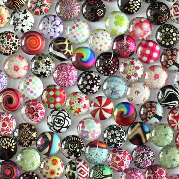 8mm 10mm 12mm 14mm 16mm 18mm 20mm Random Mixed  Round Pattern Glass Cabochons Flatback Photo Dome Cameo Pendant Settings K02711