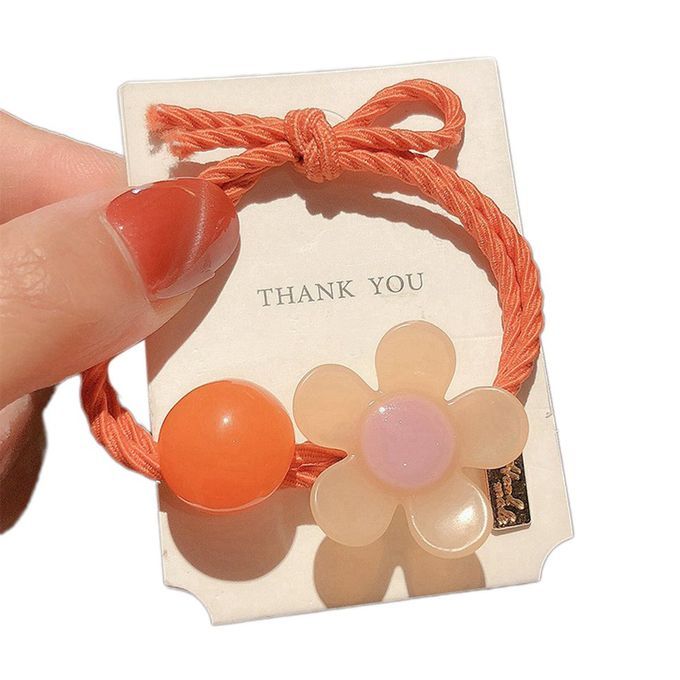 Small Fresh Hair Rope  Ute  Olored Flowers  R Fairy Knotted Hair Rope Gi  Heart Tie Head Rubber Band Hair Ring-orange Red