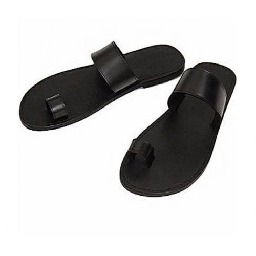 Men's Plain Open Toe Slippers - Black
